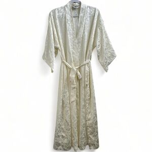 Vintage Apostrophe Intimates Satin Robe Ivory Floral Lightweight Women's Size M